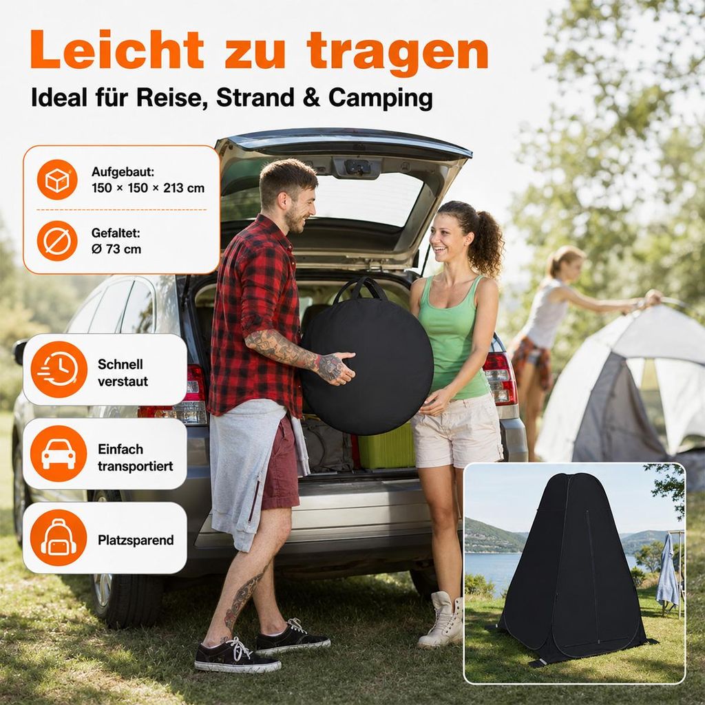 Pop Up Duschzelt 190x120x120cm, UV50+ Camping Pop-up