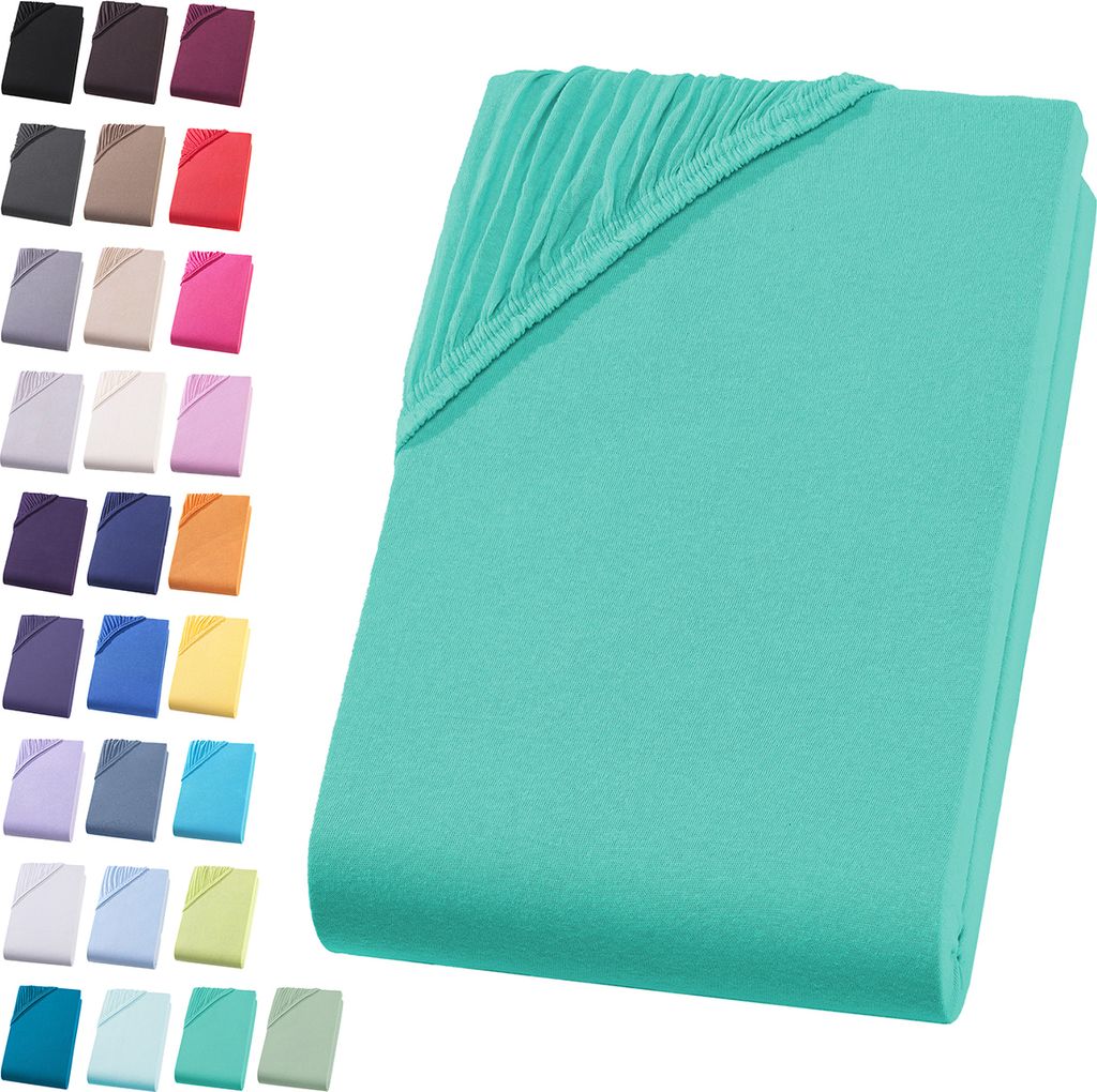 Jersey Spannbettlaken 180-200x200 cm Spannbettuch 100% Baumwolle Bettlaken, Mint Grün
