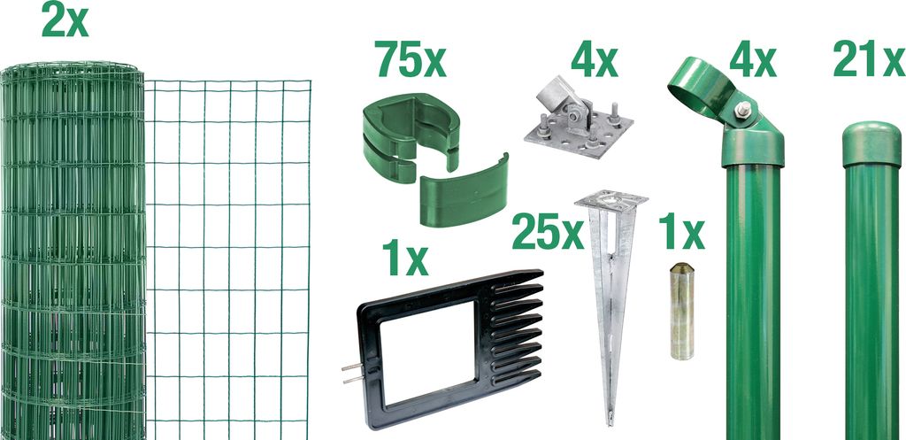 Alberts Fix-Clip Pro Gartenzaun, Höhe 102 cm, Länge 50 m, Zaun-Komplettset mit Bodenhülsen, grün