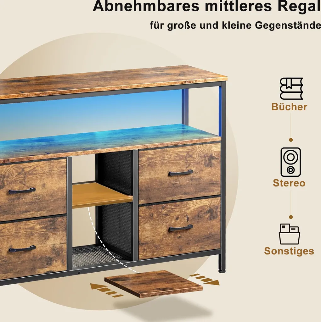 Mobile Contenitore Robusto ProximaX: Legno, Metallo e LED - Duraturo - 5
