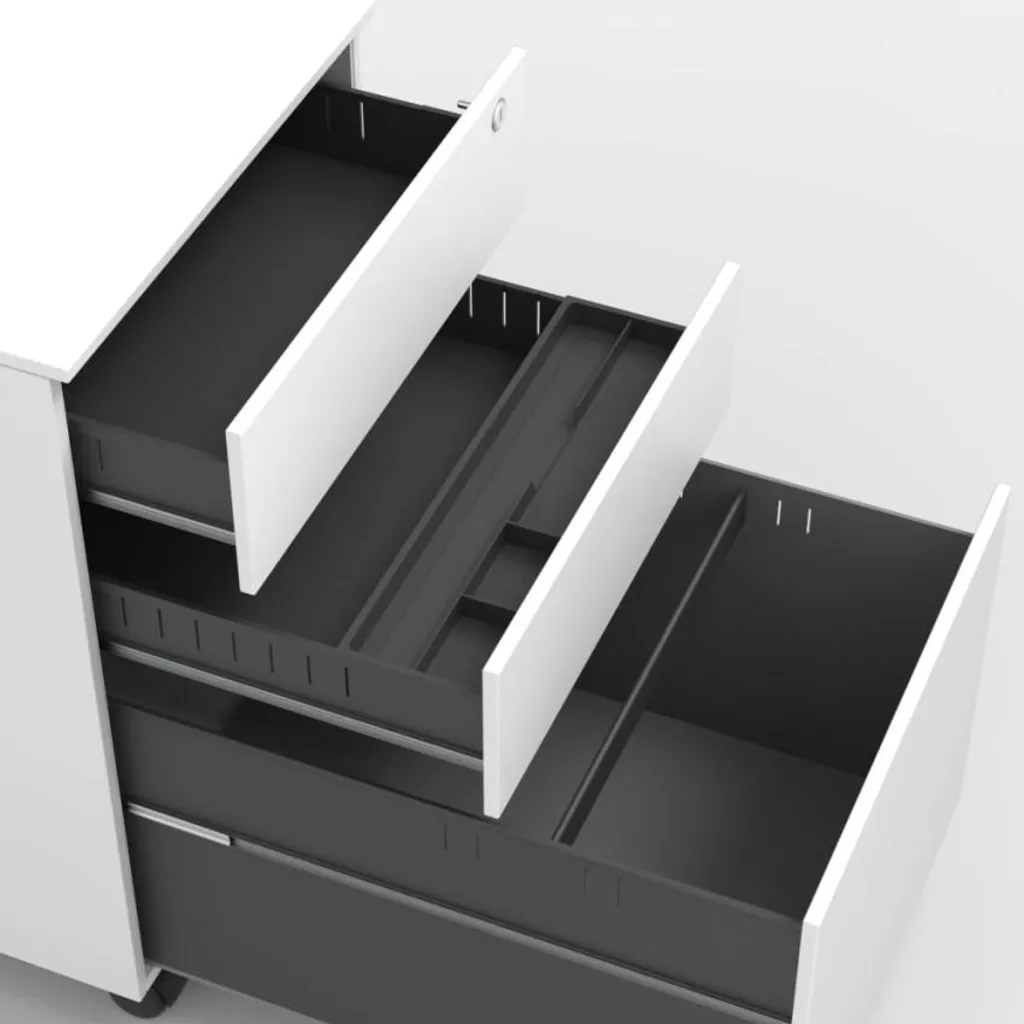 Meuble de Bureau Blanc avec Caisson à Tiroirs Fermant à Clé Rolly - 5