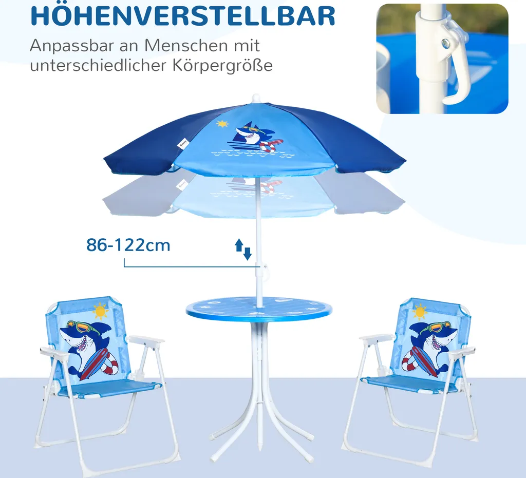 Ensemble Table Chaises Enfant avec Parasol pour Protéger du Soleil Bleu - 5