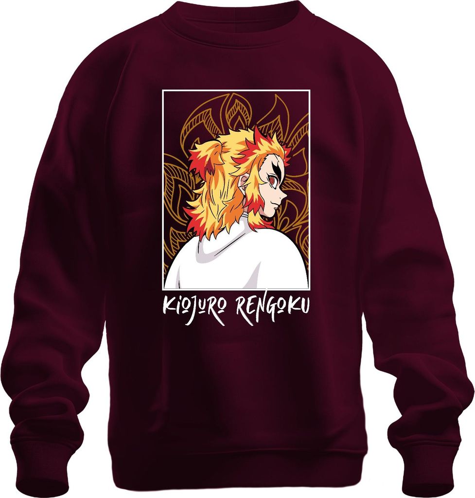 Kyojuro Rengoku Demon Slayer Flame Hashira Anime Geschenk Samurai Uni Sweatshirt Pullover, Burgundy, S