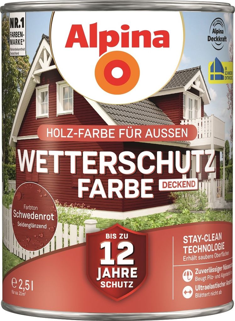 Alpina Wetterschutzfarbe 2,5 L schwedenrot Produktbild 