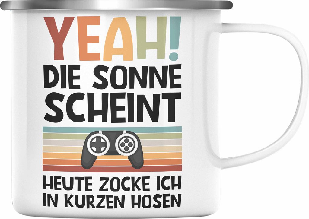 Trendation - Gamer Emaille Tasse Geschenk Jungen Zocker Mitbringsel Männer Zocken Gaming Geschenkideen PC Kinder Zubehör Spruch Lustig Zocken In ...