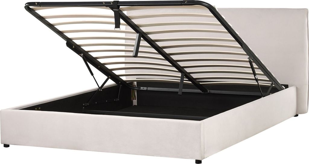 BELIANI Polsterbett Cremeweiß Samtstoff 160 x 200 cm Bettkasten Stauraum Samtbett für Schlafzimmer