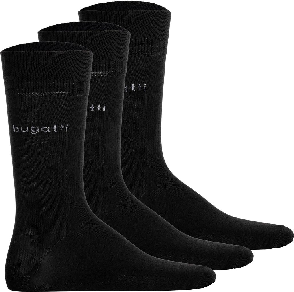 bugatti Basic Mens Socks 3er Pack 6703 610 black schwarz Strumpf Socken, Größe:43-46