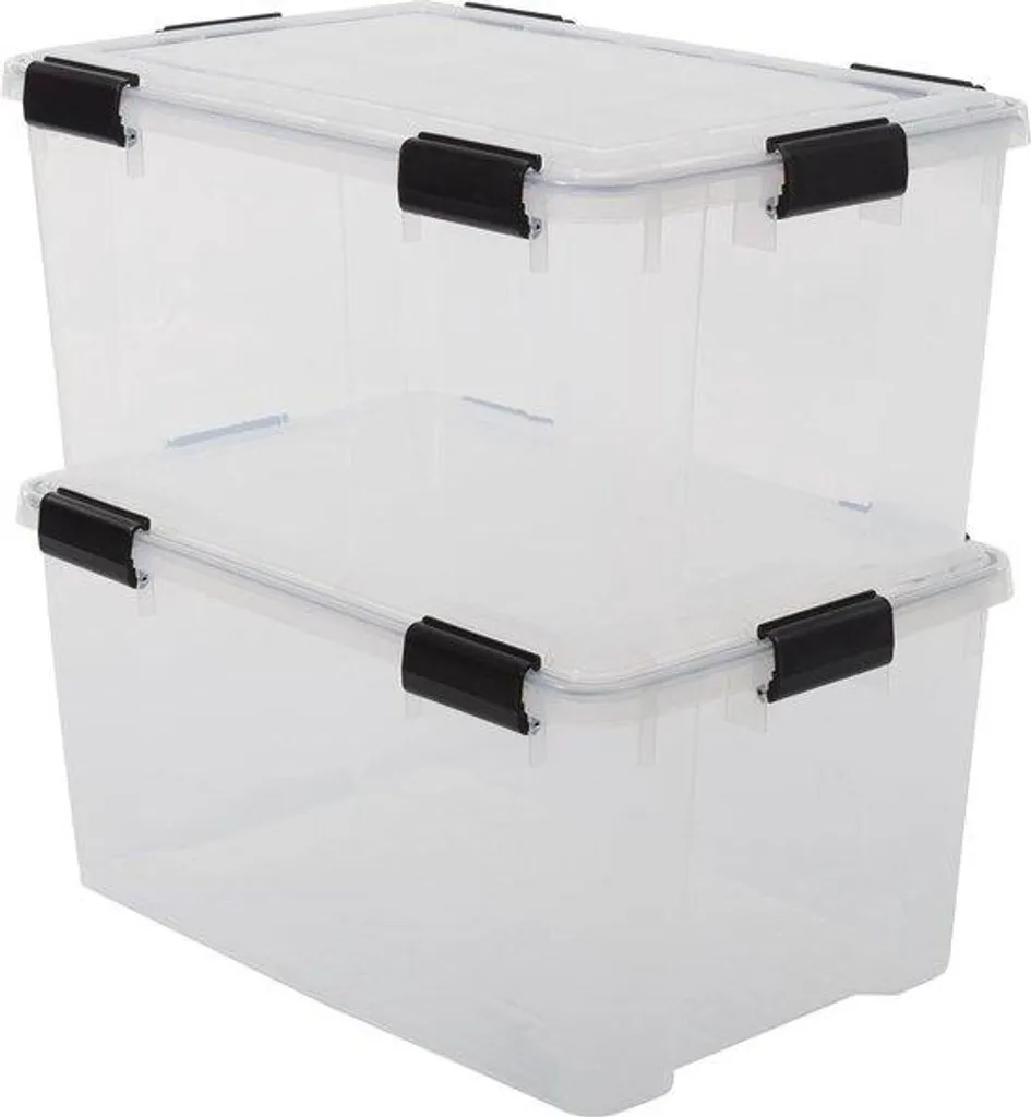 Bac de rangement 50L empilable en plastique cristal avec fermeture clips