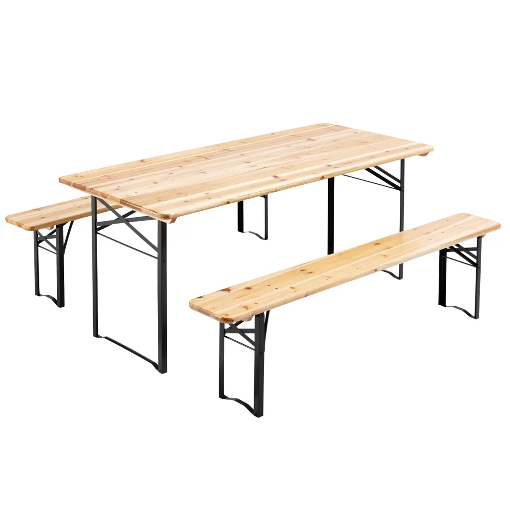 Set Brasserie Munich Oviala : Table et 2 Bancs en Bois de 177 cm