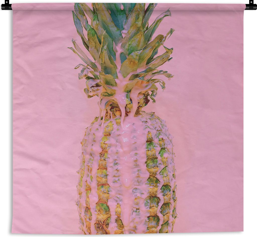 MuchoWow Wandteppich Wandbehang Farbe - Ananas - Rosa - Sommer 120x120 cm Tapisserie Dekoration Wandtuch - Modern - Baumwollgewebe