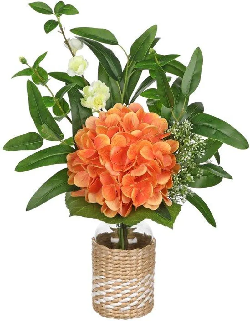 Fleurs en soie haut de gamme en vase verre orange, éclat durable 45cm