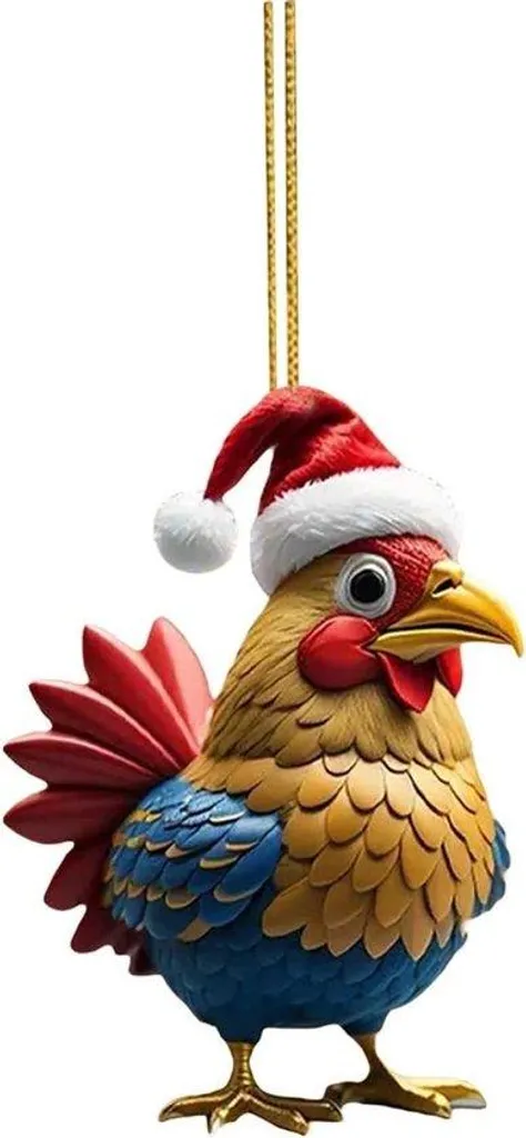 Déco de Sapin Originale : Poulet Rouge de Noël pour Thème Amusant DIY