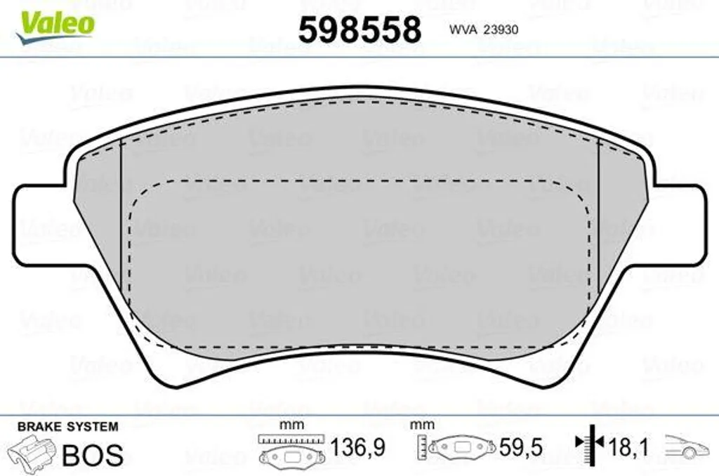 Plaquettes de Frein Valeo 598558 pour Renault Megane et Scenic OE 410601241R