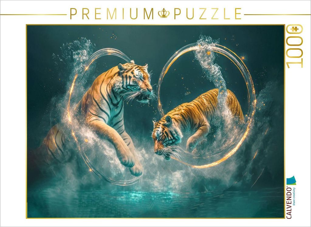 CALVENDO Puzzle Tiger springen durch Ringe. | 1000 Teile Produktbild 