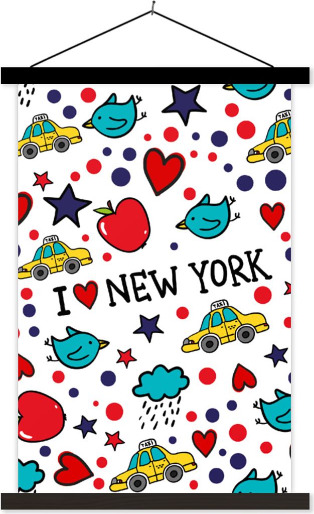 MuchoWow Textilposter New York - Vogel - Taxi 40x60 cm mit schwarzem Rahmen - Wanddekorationen