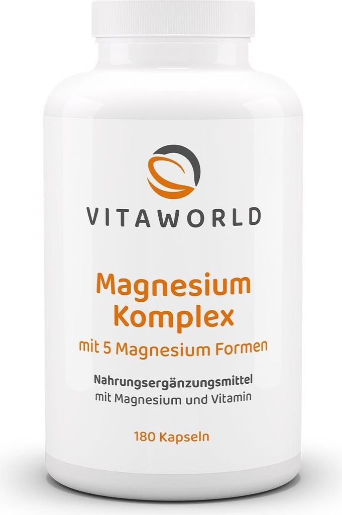 Vitaworld Magnesium Komplex | 180 Kapseln | 5 Magnesiumformen | mit Vitamin B6 | vegan