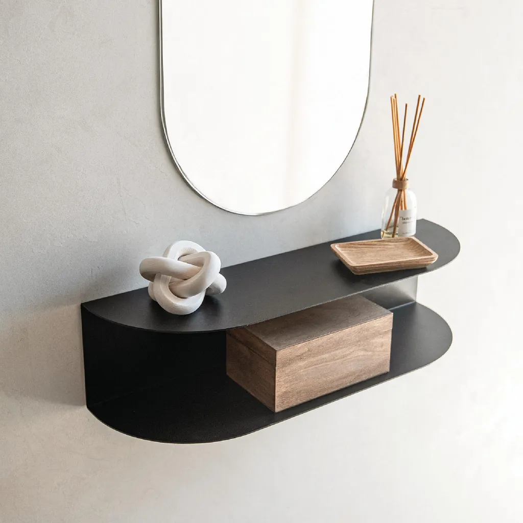 Console noire Ovva 60 cm - Étagère murale en métal avec 2 tablettes