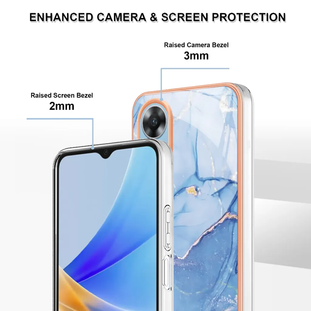 Cover Per OPPO A17 4G Con Protezione Scherzo Integrata - Custodia Antiurto 2 Strati (PC Trasparente + TPU) Blu Scuro - Bordo Rialzato Fotocamera - 2