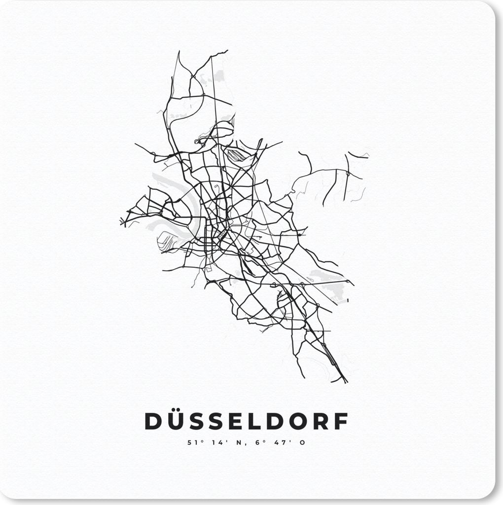 MuchoWow Mauspad Mousepad Karte - Düsseldorf - Schwarz-Weiß - Stadtplan 20x20 cm - Mousepads - Maus Mat - Pad - Mausunterlage - Desk Mat - Bure...