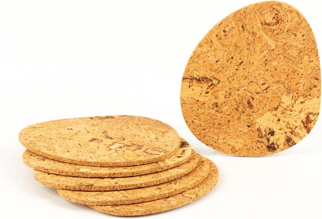 INNA-Glas Glasuntersetzer Gavan, 6 Stück, Natur-schwarz, 10,5x9cm, Stärke 0,3cm - Korkuntersetzer