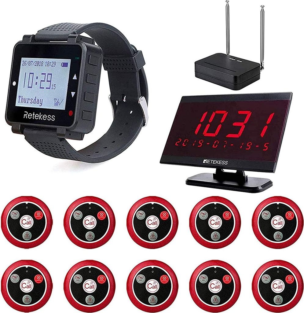 Retekess T128 Restaurant Pager System - 7 Prompt Modes With Watch Receivers For Restaurants & Hospitals