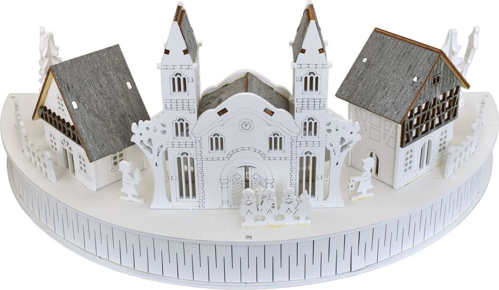 Drewniana wioska z kościołem LED 17x40 cm Zdjęcie produktu 
