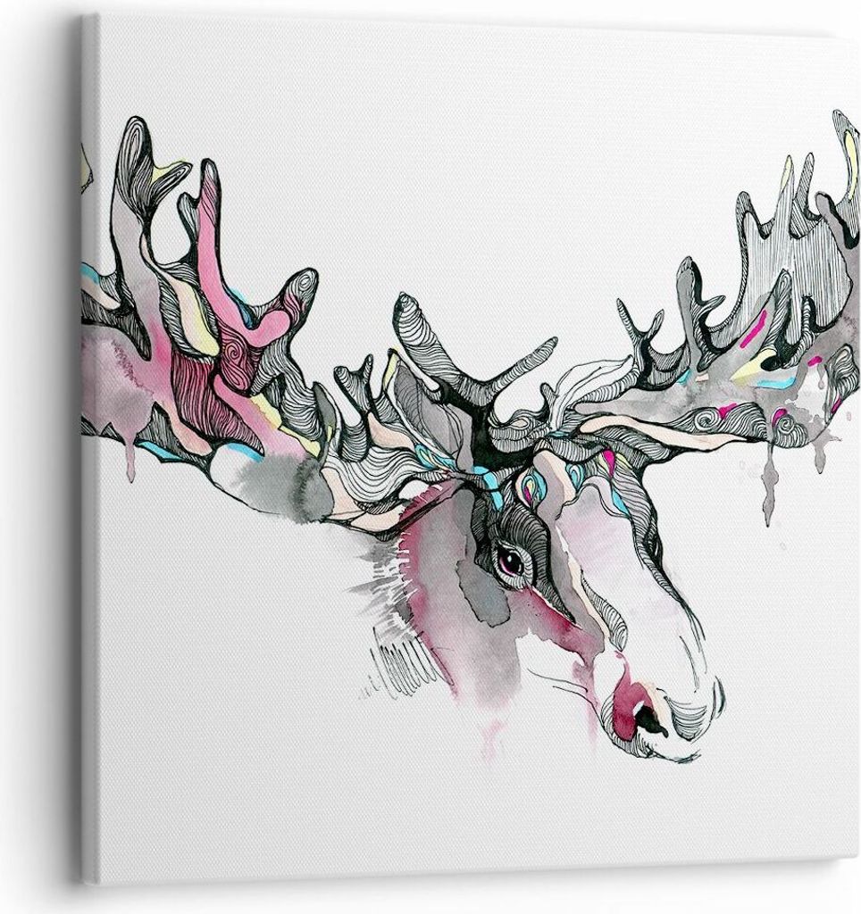Bild auf Leinwand - Leinwandbild - Moose Bunt Kopf Abbildung - 30x30cm - Wand Bild - Wanddeko - Leinwanddruck - Bilder - Kunstdruck - Wanddekoratio...