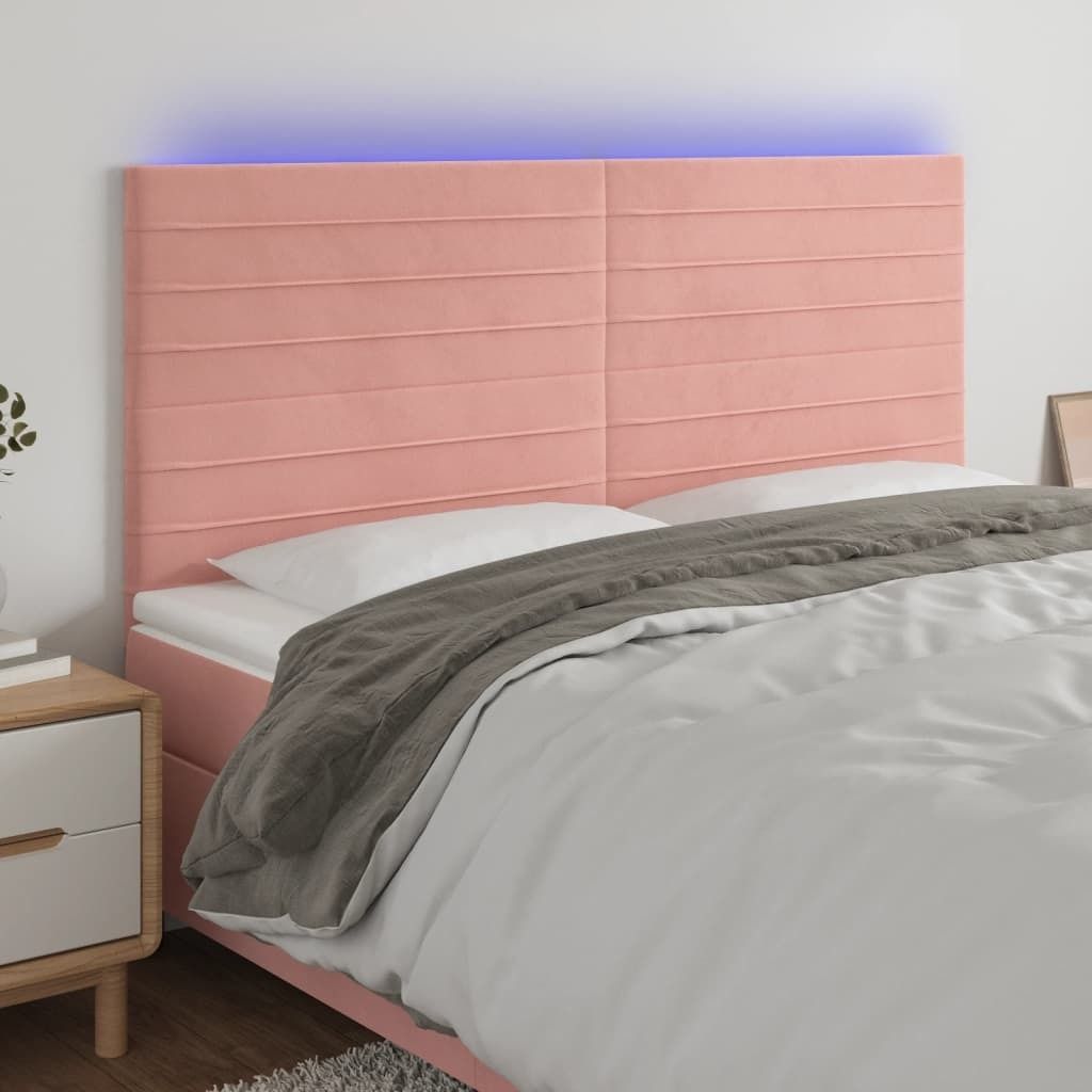 vidaXL LED Kopfteil Rosa 200x5x118/128 cm Samt - LED Produktbild 