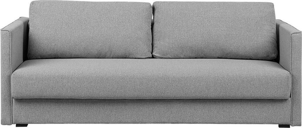BELIANI 3-Sitzer Sofa Grau Stoffbezug mit Schlaffunktion Bettkasten Flache Armlehnen Geradlinig Lose Rückenkissen Modern Skandi Wohnzimmer Ausstat...