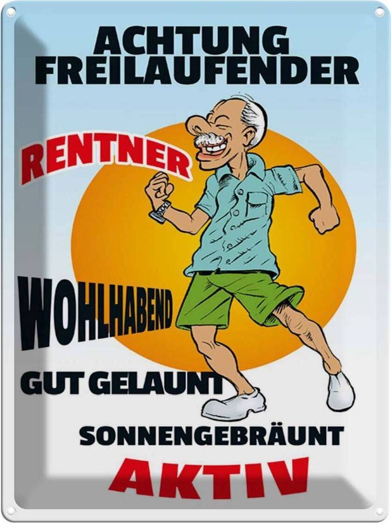 vianmo Blechschild 40x30 cm Achtung freilaufender Rentner Witz Humor Lustig Spaß