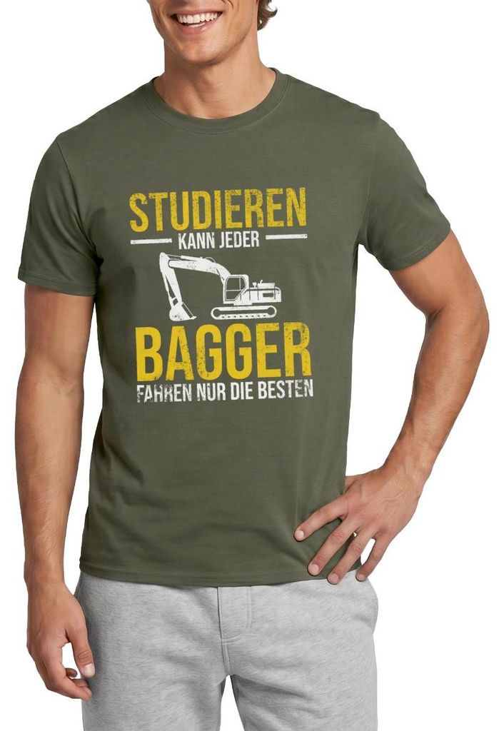 Spreadshirt Studieren Kann Jeder Bagger Fahren Nur Die Besten Männer T-Shirt, L, Militärgrün