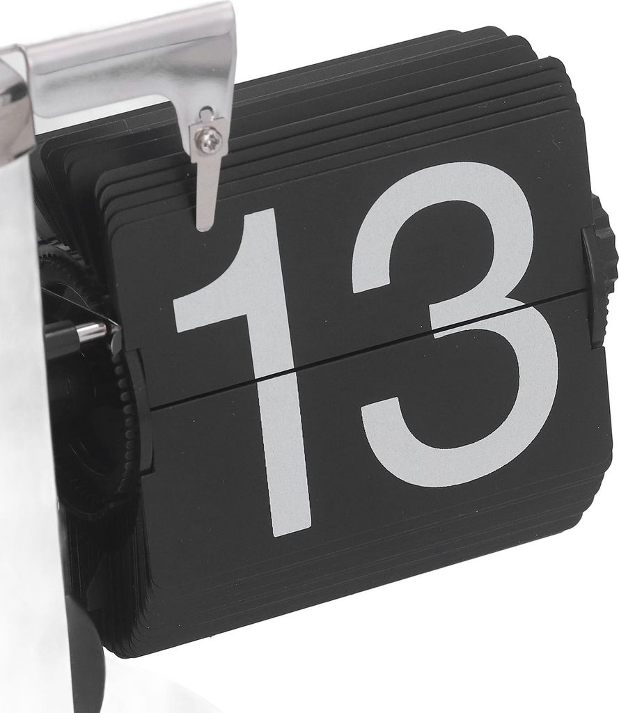Automatische Flip-Digitaluhr, mechanisches Umblättern, 12 Stunden, Schreibtisch für Wohnzimmer, Büro, Schlafsaal, Holzsockel, Schwarz