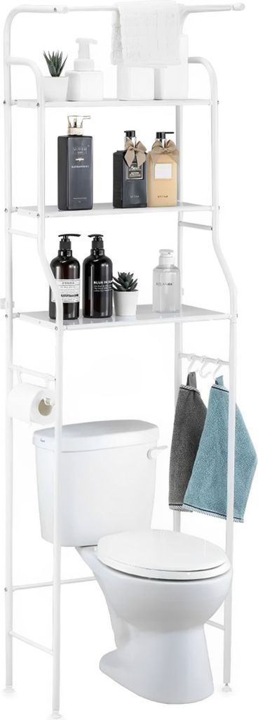 Badregale, 3-lagiges Lagerregal, mit Toilettenpapierhalter & 3 Haken, multifunktionales Lagerregal, bodenstehendes Badezimmer-Lagerregal