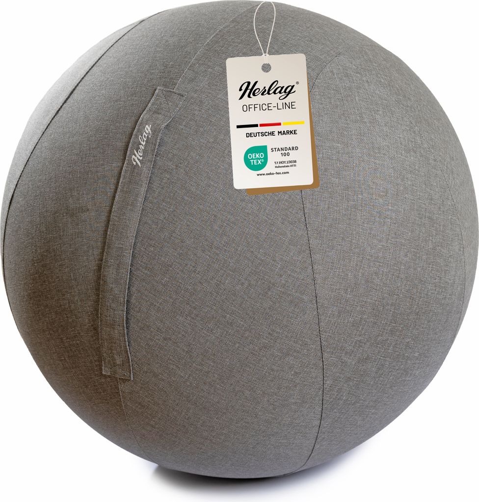 Herlag Office Ball 65cm Grau, Sitzball für ergonomisches Sitzen Gymnastikball Büro & Home Office inkl. Bezug, Innenball, Pumpe, Adapter