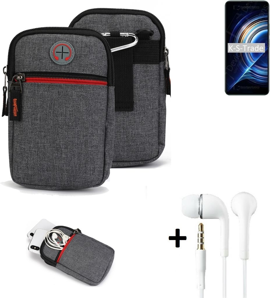 K-S-Trade Gürteltaasche + Kopfhörer kompatibel mit Xiaomi Redmi K50 Pro Handy Tasche Holster Schutz Hülle Handy Hülle grau Zusatzfächer 1x