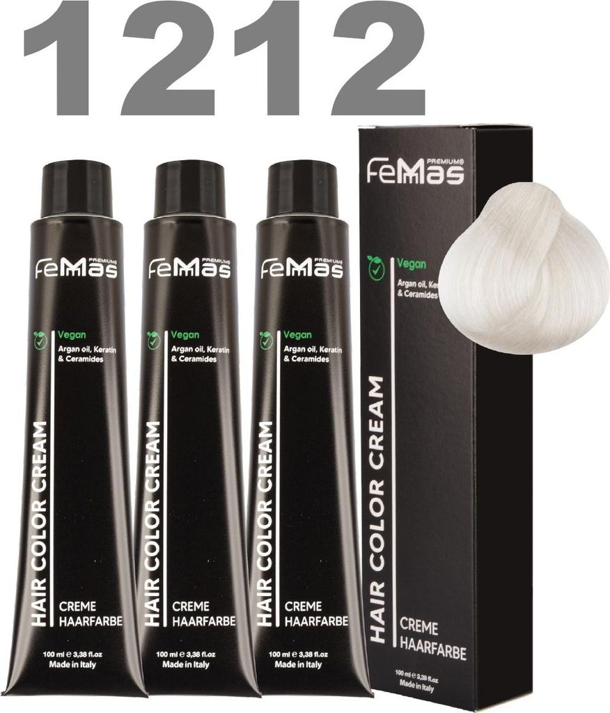 FemMas Haarfarbe mit Arganöl Super-Aufheller Silber 1212 | 3 x100ml