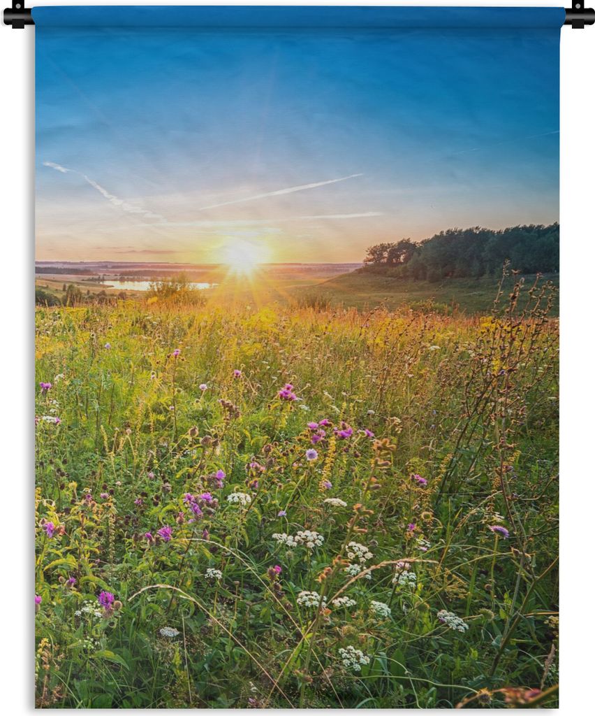 MuchoWow Wandteppich Wandbehang Sonne - Gras - Blumen 150x200 cm Tapisserie Dekoration Wandtuch - Wandaufhängung - Moderner