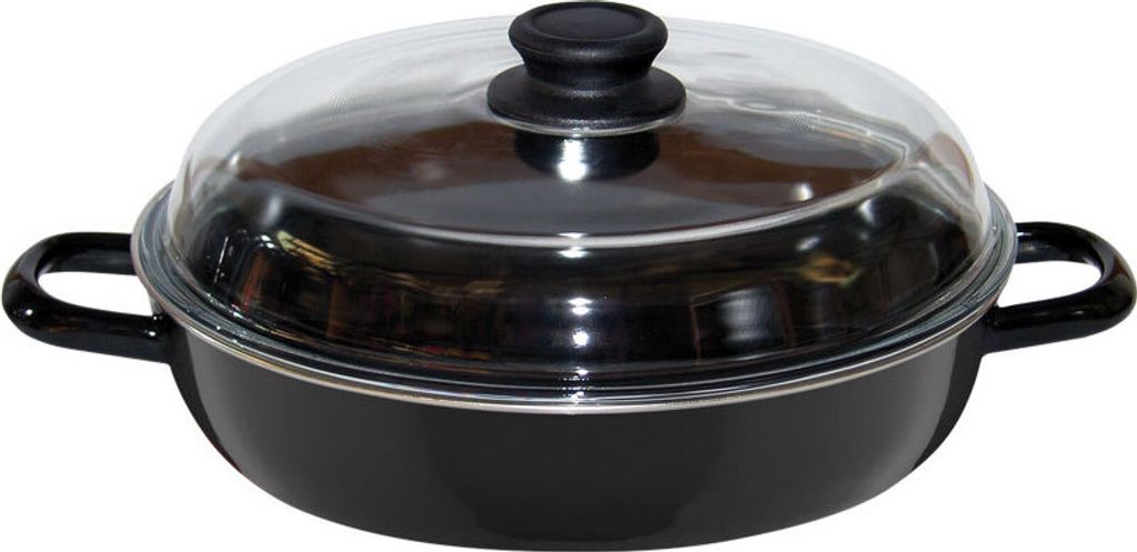 Riess Classic Schmorpfanne Ø28cm mit Glasdeckel Emaille Schwarz
