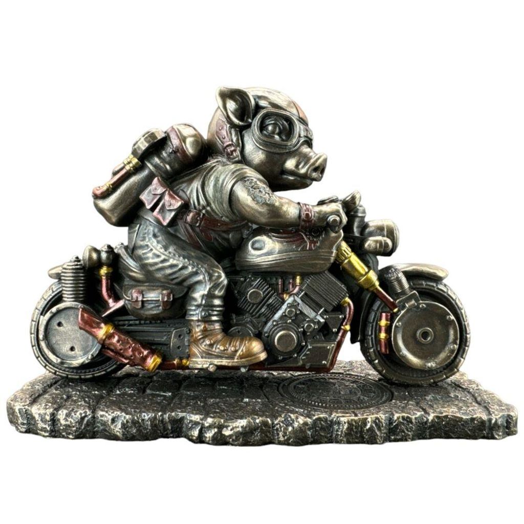 Steampunk Schwein Motorrad Figur WU77771A4 Biker Deko Geschenk Motorradfahrer Figur 16 cm