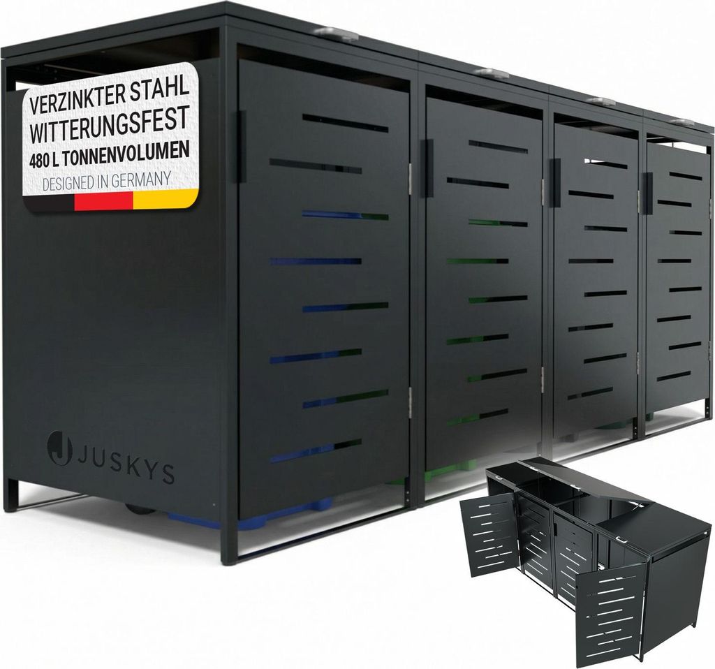 Juskys Mülltonnenbox Arel 4er - Metall Gartenbox - Produktbild 