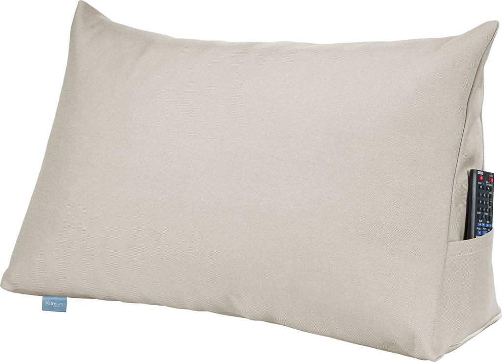 XDREAM Rückenkissen / Lesekissen für Bett & Sofa | Keilkissen mit Seitenfach | 70 x 40 x 20 cm | Bezug abnehmbar & waschbar | beige