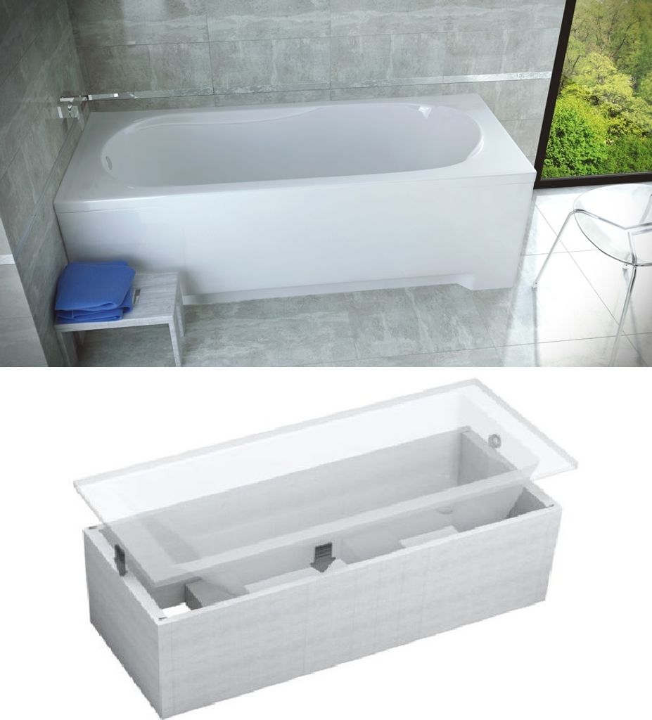 BADLAND Badewanne Rechteck Bona 160x70 mit Ablaufgarnitur, Produktbild 
