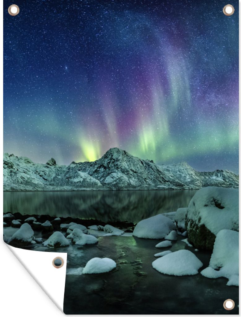 MuchoWow 60x80 cm Outdoor-Poster Gartendeko Sichtschutz Garten Poster für den Garten Meer - Eis - Nordlicht - Winter - Natur