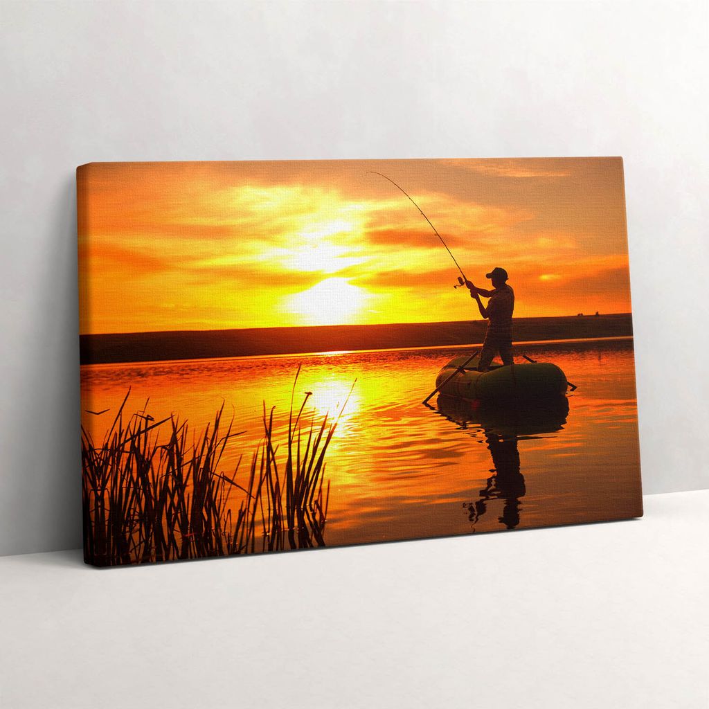 Fischer und Sonnenuntergang – Leinwandbild Wandbild – 30x20 cm – Leinwandbilder – Wandbilder – Schlafzimmer – Flur