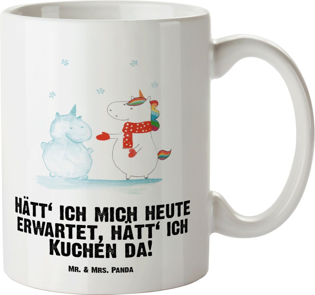 Mr. & Mrs. Panda Pott Einhorn Schneemann - Weiß - Geschenk, Weihnachten, jumbotasse, Winter, Keramiktasse, weisse tasse, Kuchen, Deko, steingut, T...