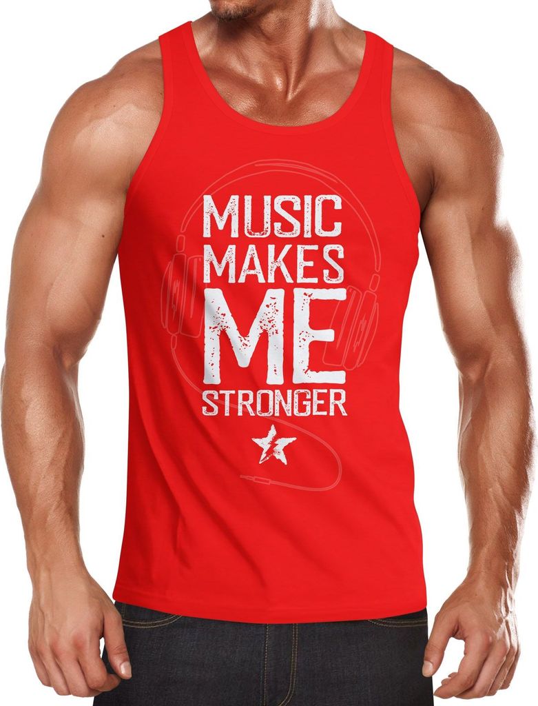 Herren Tank-Top Music makes me Stronger Spruch Statement Muskelshirt Muscle Shirt Neverless rot M