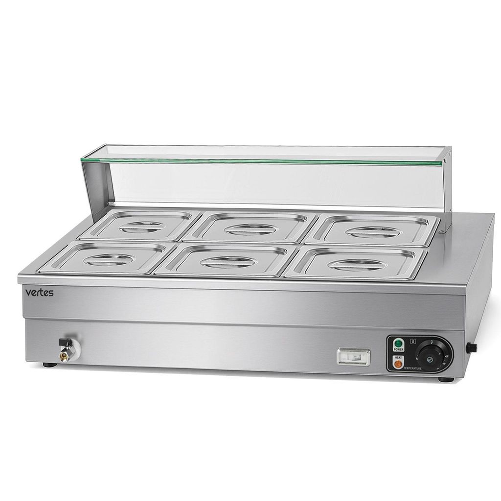 VERTES Speisenwärmer Buffetwärmer Wärmebehälter Für Speisen Elektrisch 1500W aus Edelstahl (Inkl 6x 1/2 GN Behälter mit Deckel, 10L, Ablasshahn)