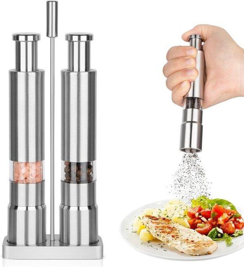 Handmatige Zinkenmühle, kleine roestfreie Zinkenmühle mit Fußständer für die Küche, zu Hause, auf Reisen, beim Camping und Kochen (silberfarben)