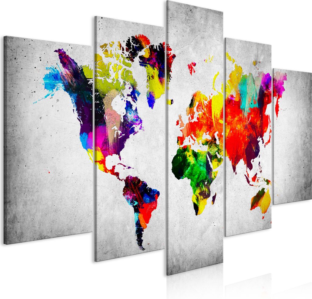 Leinwandbilder Weltkarte 200x100 cm Vlies Leinwandbild 5 tlg Kunstdruck modern Wandbilder XXL Wanddekoration Design Wand Bild - Kontinente World Ma...