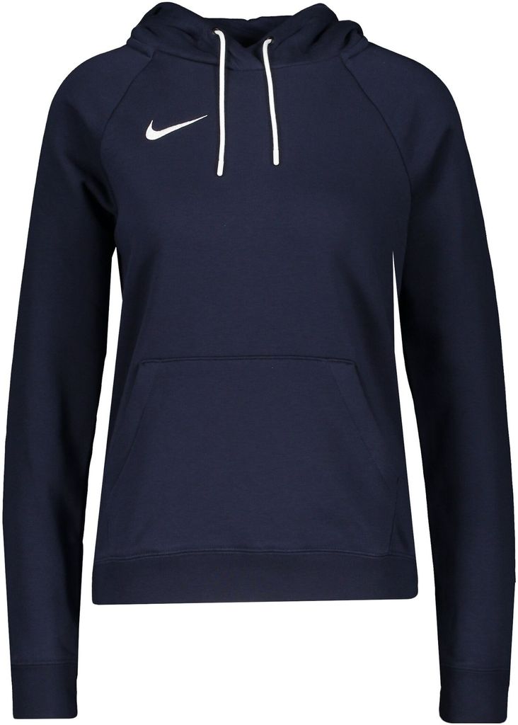 A plain studio shot of a navy blue Nike hoodie.